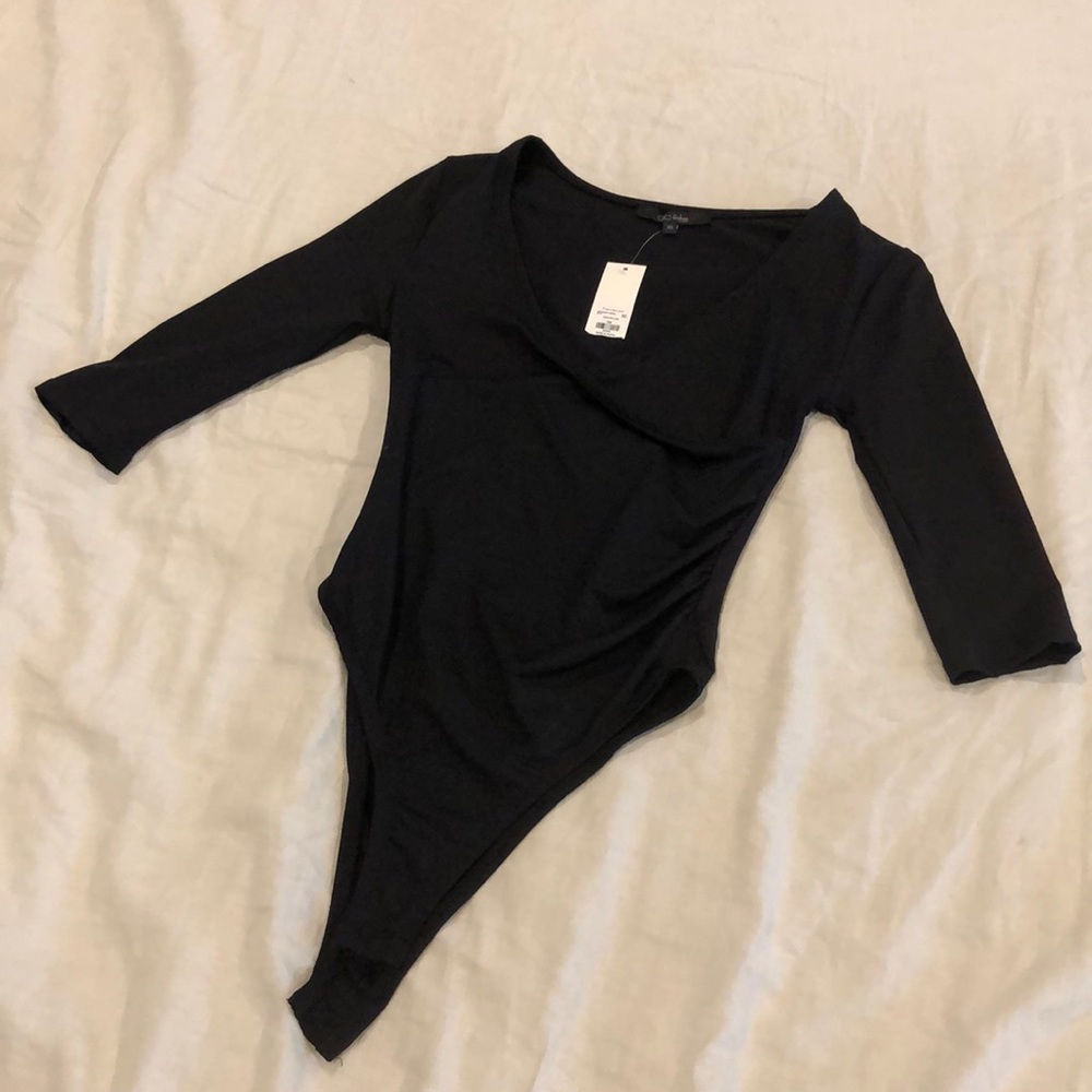 Francesca’s 3/4 Sleeve Black Bodysuit